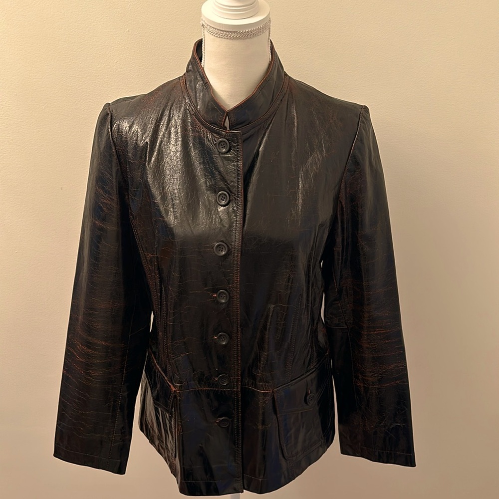 Adec 100% Leather Jacket.  Distressed Brown.  Size 14.